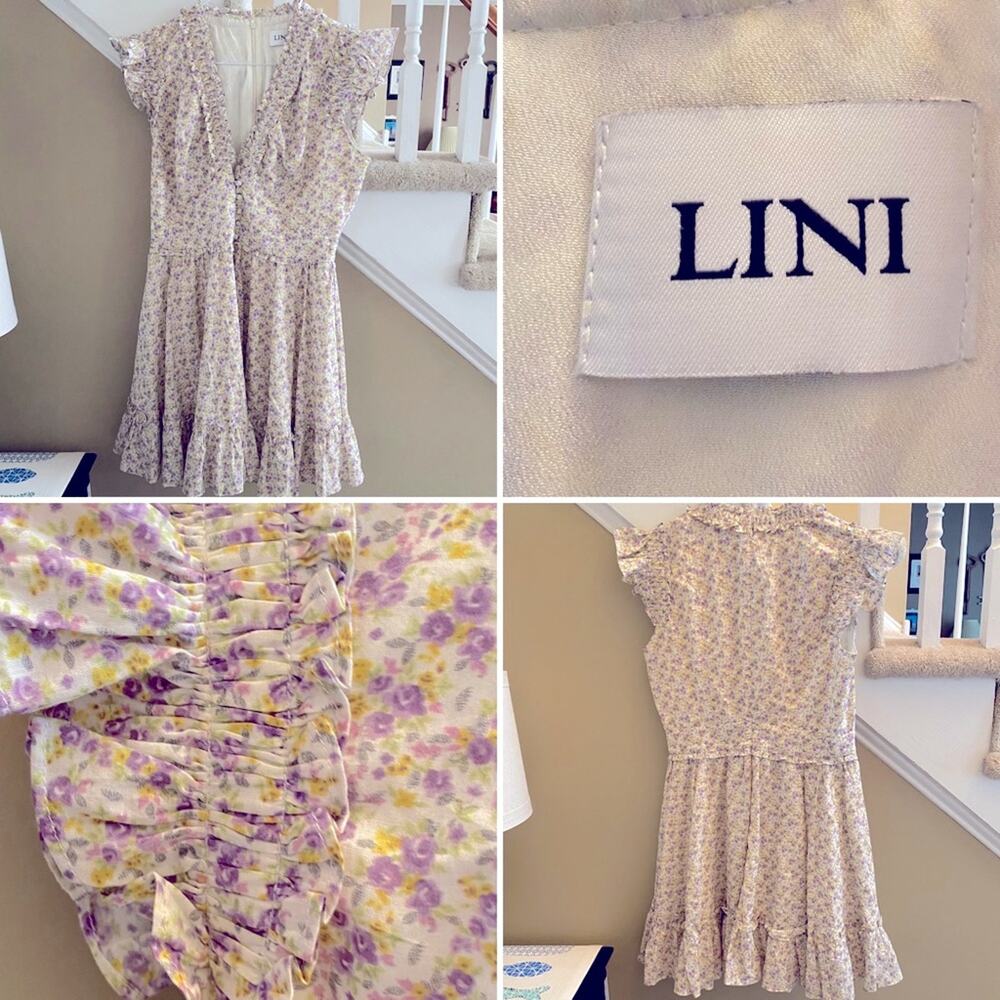 $278 LINI Melissa Cotton Dress Lavender Floral Small Bloomingdales LG EUC - Picture 2 of 12